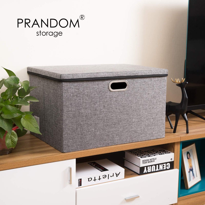 PRANDOM Extra Large Collapsible Storage Bins with Lids [3-Pack] Linen Fabric Foldable Storage Baskets Boxes Organizer Containers Cube with Cover for Bedroom Closet Office Nursery (22.8x15.75x13.8) - Image 3